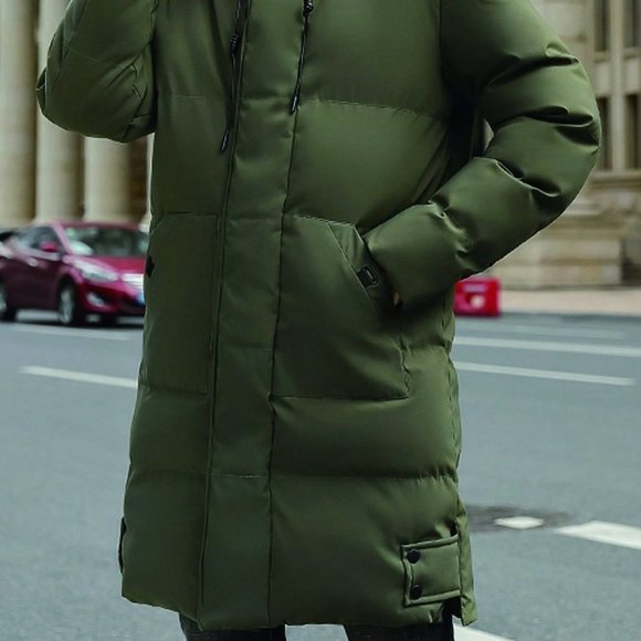 Army Green Casual Men Slant Pocket Zip Up Puffer Coat - Picture 4 of 4